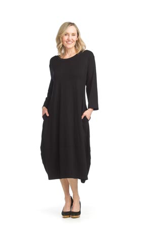 PD-15537 - 3/4 Sleeve Bamboo Knit Dress with Pockets - Colors: Black,  Sage - Available Sizes:XS-XXL - Catalog Page:36 